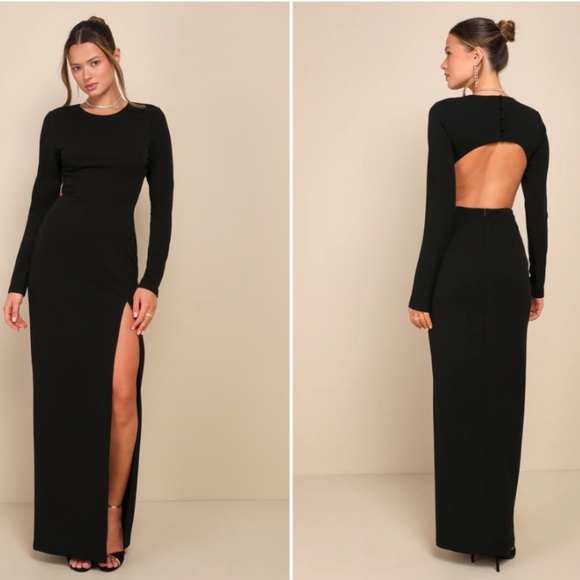 LULU's Sexy Long Sleeve Romantic Formal Event Prom Wedding Chic Slimming Maxi - Picture 1 of 5